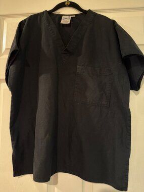 SCRUBS Black V-Neck Medical  Unisex Scrub Top With Pocket Size L